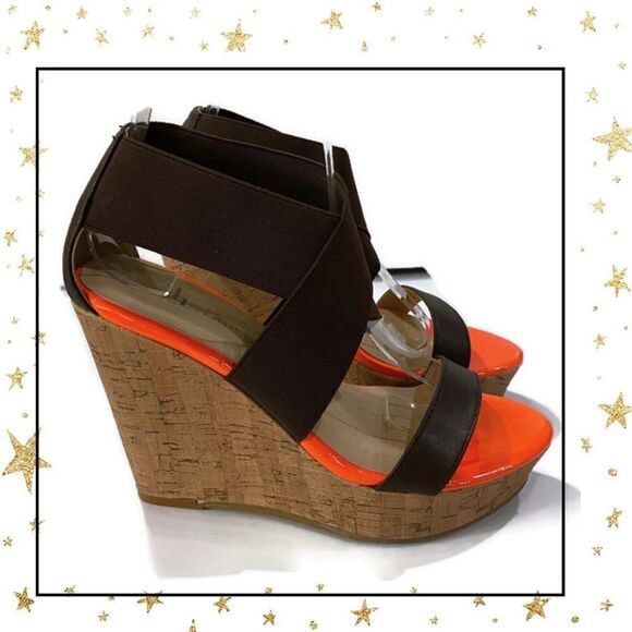 CL by Laundry Brown Orange Cork Wedges 6 - Picture 2 of 7